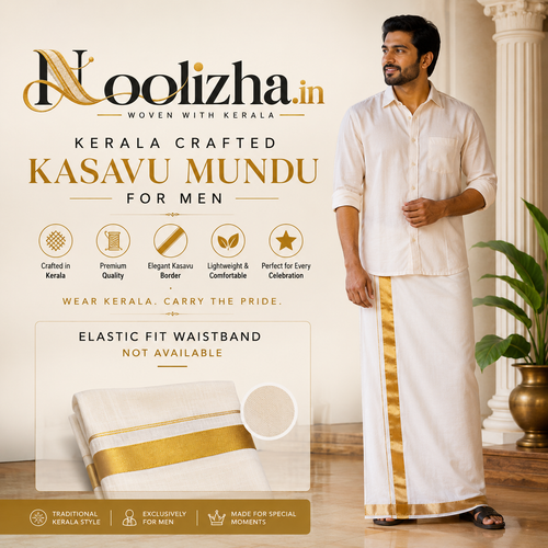 Kerala Handcrafted Kasavu Mundu